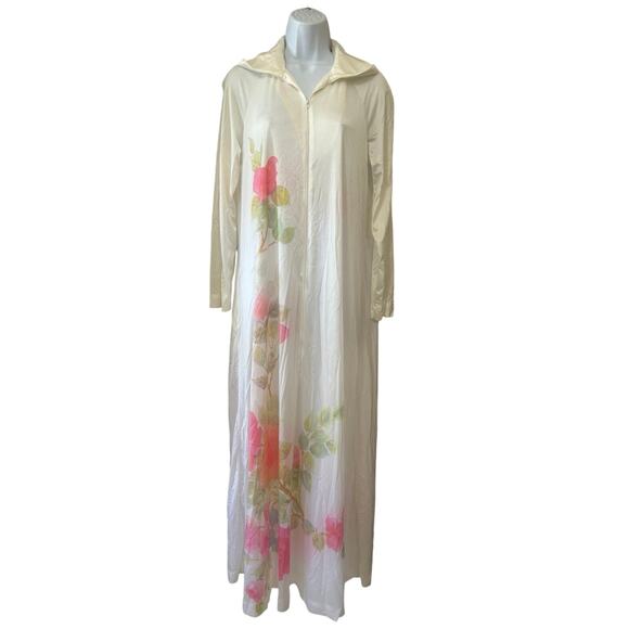 Vtg Kayser Wht Floral Lounger Robe Long/Tall Women’s Small 70’/80’s Zipper - Picture 2 of 8